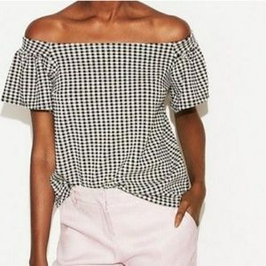 Express Gingham off the shoulder top